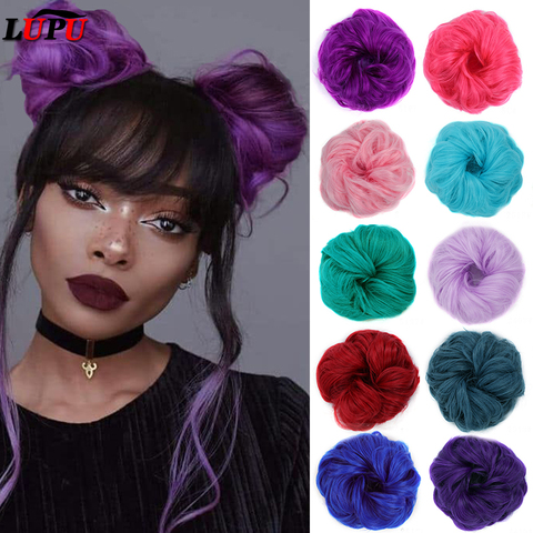 LUPU Messy Scrunchies Synthetic Hair Bun With Elastic Band Natural Fake Hair Tie Pieces Ponytail Colored Black Purple Pink Green ► Photo 1/6