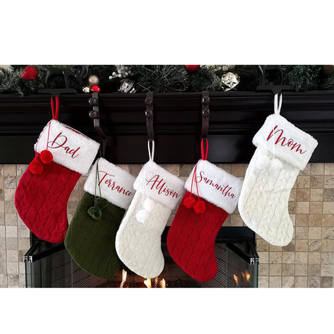 Buy Online Personalized Christmas Stocking Christmas Decoration Cable Knit Stocking Custom Name Christmas Gifts Holiday Stocking For Kids Alitools