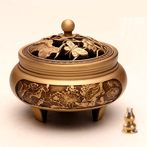 craftsman antique copper incense burner pure copper incense burner household Zen Xuande stove plate sandalwood burner carving ► Photo 1/5