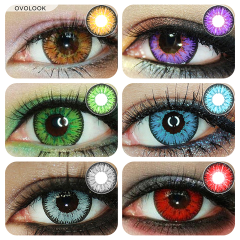 OVOLOOK-1 pair 2pcs 6 Tone Contact Lenses Colored Eye Lenses 0-800 Degrees Comestics Eye Color Lens Cosplay Contacts ► Photo 1/6