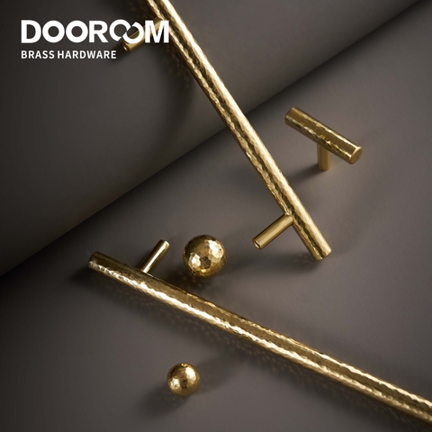 Dooroom Brass Hammered Furniture Handles Ball T Shaped And Long Pulls Cupboard Wardrobe Dresser Shoe Box Drawer Cabinet Knobs ► Photo 1/6