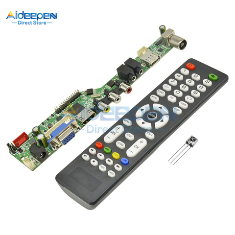 Universal Digital Signal TV LCD Controller Board VGA/HDMI/AV/TV/USB HDMI Interface Driver Board 3.3V/5V/12V With Remote Control ► Photo 1/6