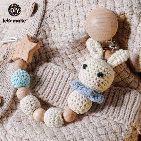 Let's Make1PC Baby Pacifier Chain Rabbit Panda Crochet Beads Wooden Clips Wood Teether Tiny Rod Dummy Clips For Children's Goods ► Photo 1/6