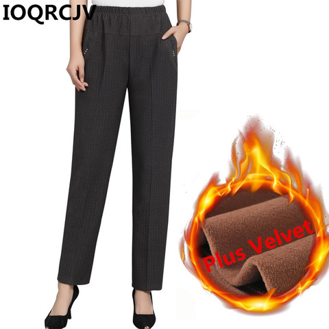 Women Winter Warm Velvet Thick Trousers With High Waist Elastic Middle aged Mother Stretch Straight Pants Plus Size 5XL P183 ► Photo 1/6