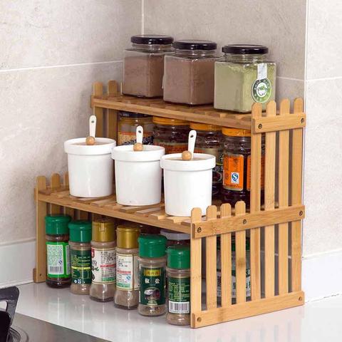 Home Desktop Bamboo 2-Layer Storage Rack Bathroom Kitchen Bottle Shelf Organizer ► Photo 1/6