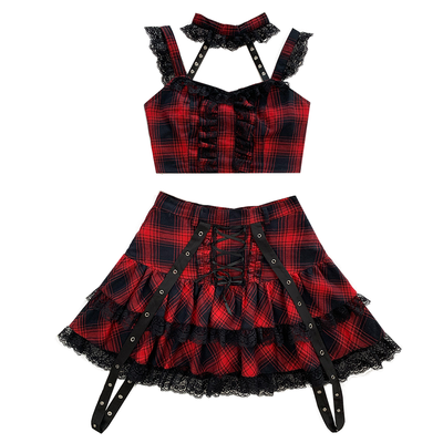 New Japanese Harajuku Style Girls Red Plaid High Waist Pleated Skirts Sweet Lolita Mini Cake Skirts Kawaii Cosplay Hot Girl Suit ► Photo 1/6