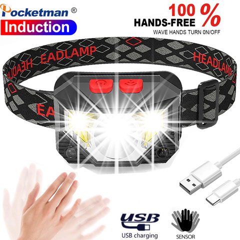 20000lums Hands-free LED Headlamp Motion Sensor head lamp LED headlight Torch Built-in battery inductive with Portable box ► Photo 1/6