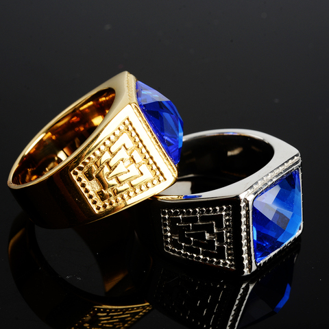 Casual Men Ring Red big CZ Stone Square Top real Stainless Steel Gold Color Daily Male Alliance Jewelry Not Fade In Water ► Photo 1/6