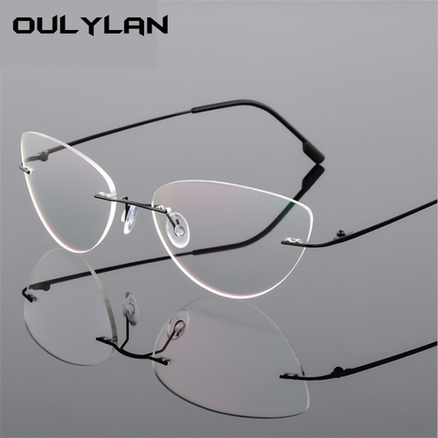 Oulylan Rimless Cat Eye Titanium Alloy Glasses Frame Men Ultralight    Eyeglasses Women Frameless Eyewear Optical Myopia Frame ► Photo 1/6