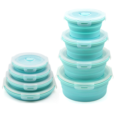 3/4PCS Set Collapsible Fruit Salad Lunch Box Silicone Food Box Container Round shape Tableware BPA Free ► Photo 1/6