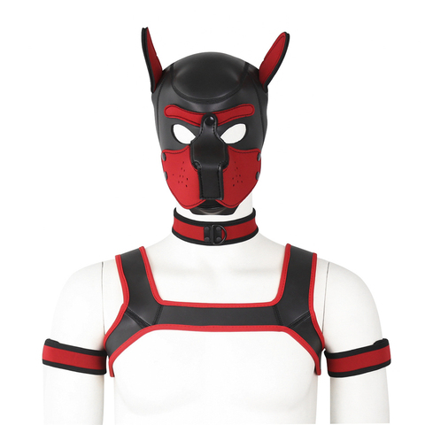Man Costume Dance Dog Head Mask Neoprene Play Body Restraint Costume Chest Harness Belt Top Dog Hood Choker Collar Arm Set ► Photo 1/6