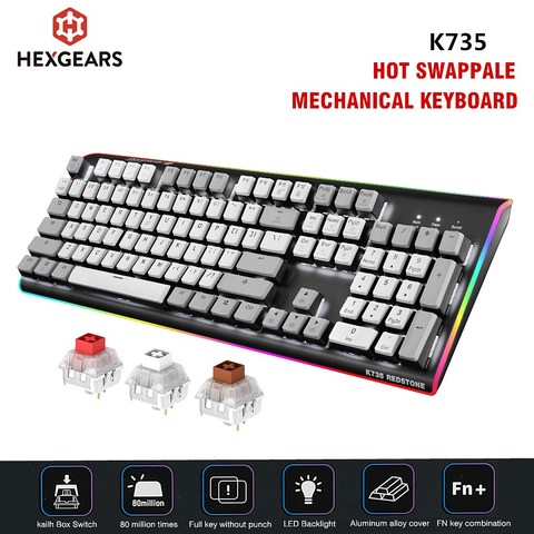 HEXGEARS K735 Hot Swap Switch Mechanical Keyboard 104 Key Waterproof Gaming Keyboard Kailh BOX Switch PBT Keycaps RGB Side DIY ► Photo 1/6