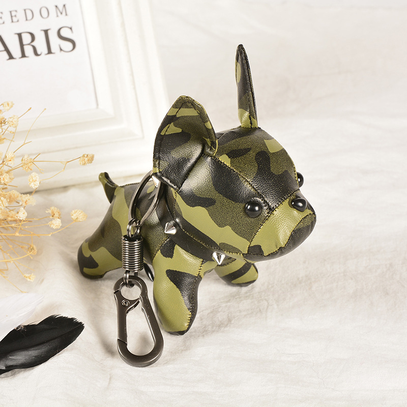 fashion french bulldog keychain bag pendant leather car keychain couple key  holder chain ring cute dog trinket animal keyfob