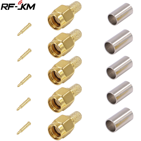 5PCS SMA Male Jack Crimp connector for RG58 RG142 RG400 LMR200 LMR195 coax cable ► Photo 1/4