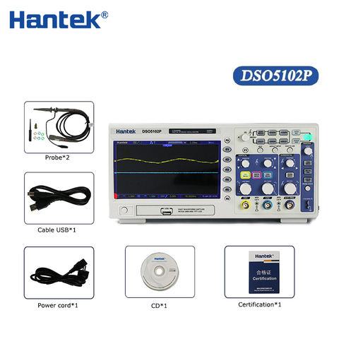 Hantek Digital Oscilloscope DSO5102P 100MHz 2Channels 1GS/s 7'' TFT LCD 800x480 Record Length 40K USB AC110-220V ► Photo 1/6