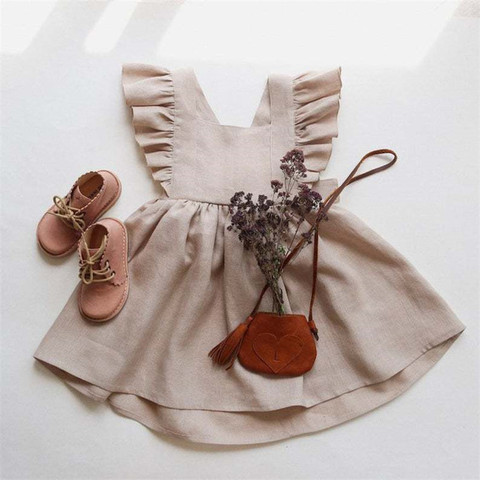 Cotton Linen Girls Strap Dress Ruffles Lace Kids Beach Dress Summer Toddler Girls Bohemian Style Clothing 0-6Yrs Kleid/robe ► Photo 1/6