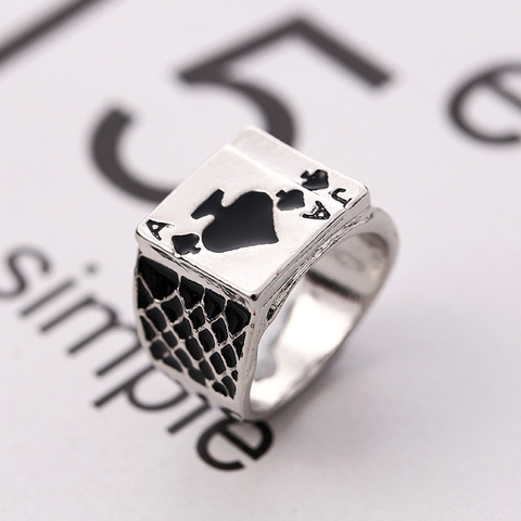 Spade A Magician Playing Card Rings Silver Color Women Men Accessories Vintage Rings  Tibetan Jewelry Hip Hop ► Photo 1/6