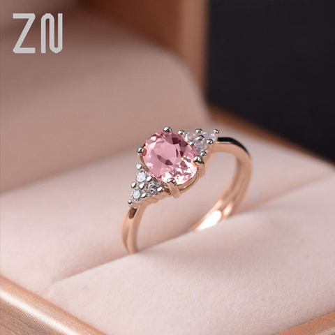 ZN Dainty Pink Oval Crystal Ring for Women Simple Style Engagement