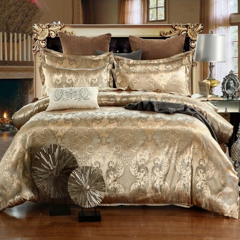 European Satin Silk Jacquard Bedding Set Luxury Queen King Size Bed Set Textile Home Duvet Quilt Cover Set Pillowcase Bedclothes ► Photo 1/6