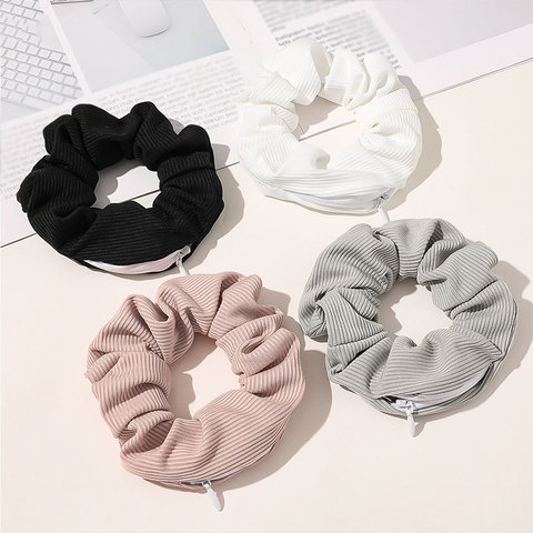 New Solid Color Novelty 2022 Designs Zipper Scrunchies Women Creative Velvet Hairbands Brand Quality Pocket Scrunches With Zip ► Photo 1/6