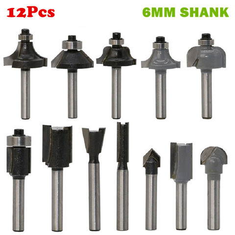 12pcs/set 6mm Shank T-Slot & T-Track Sloting Wood Router Bit Flat End Mills Trimmer Cleaning Flush Trim Bit Woodworking Tool Set ► Photo 1/5