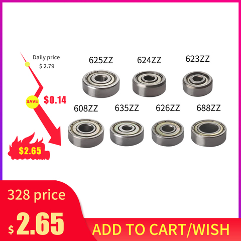 MEGA 10PCS Ball Bearing 608zz 623zz 624zz 625zz 635zz 626zz 688zz 3D Printers Parts Deep Groove Carbon Steel Pulley Wheel ► Photo 1/6