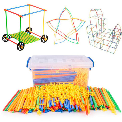 100-700pcs Plastic 4D Straw Building Blocks Joint Funny Development Toys Geometric Shape Block For baby education Playing Toys ► Photo 1/6