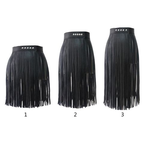 Women High Waist Faux Leather Fringe Tassels Skirt Body Harness with Snap Buttons Halloween Party Punk Rock Costume Clubwear ► Photo 1/6