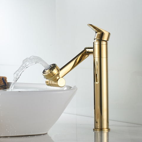 360 Rotating Basin Faucets Modern Bathroom Mixer Tap Gold Washbasin Faucet Single Handle Single Hole Hot &Cold Waterfall Faucet ► Photo 1/6
