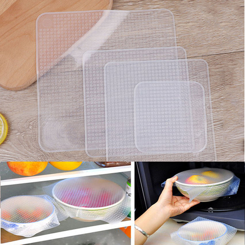 4pcs Silicone Bowl Cover Seal Wrap Food Fresh Reusable Kitchen Stretch Lid Cling