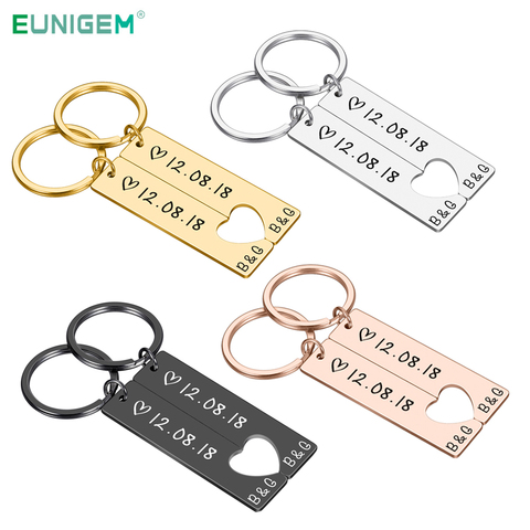 Personalized Heart Keychain Set  Engraved King Date and Name Love Keyring Gift for Couples Girlfriend Boyfriends Key Chain Rings ► Photo 1/6