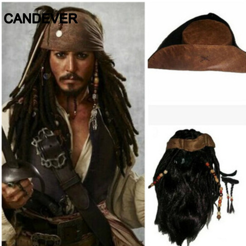 halloween costume for men adult pirate captain jack sparrow wigs hat pirates of the caribbean cosplay Accessories female male ► Photo 1/6