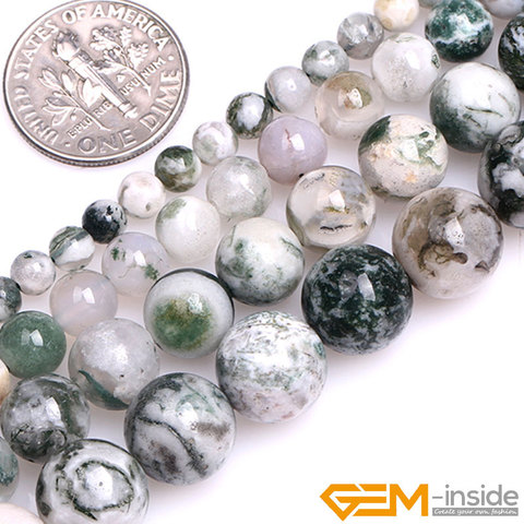 Natural Stone Moss Tree Agates Round Beads For Jewelry Making Strand 15