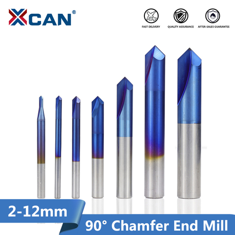 XCAN 1pc 2-12mm 90 Degree Nano Blue Coated Chamfer End Mills CNC Machine Router Bit 2 Flutes End Milling Cutter Carbide End Mill ► Photo 1/6