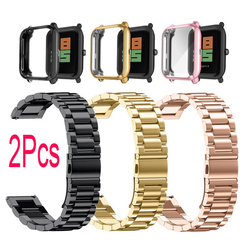 Watchband Cases For Xiaomi Amazfit Bip Screen Protector Case Watch Strap Protective Cases 20mm Stainless Steel Metal Wristband ► Photo 1/6