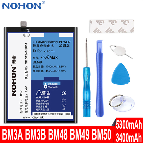 Original NOHON Battery BM3A BM3B BM48 BM49 BM50 For Xiaomi Mi Max 2 MIX 2 2S Note 2 3 Mobile Phone Replace Bateria High Capacity ► Photo 1/6