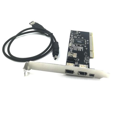 3 ports (2x6 pin 1x4 pin) IEEE 1394 Firewire card, PCIe Firewire 800 adapter for Windows 10 with thin bracket and cable, ► Photo 1/5