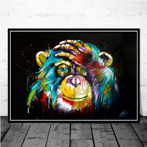 Watercolour Thinking Monkey Wall Art Canvas Print Abstract Animal Poster Painting No Frame Home Decor Picture For Room Cuadros ► Photo 1/6
