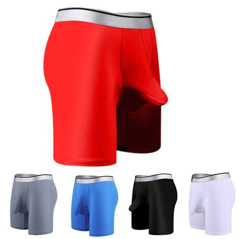 Ice Silk Fitness Long Underwear Comfortable Men Underpants Sexy Pull Stretch Boxers Sportswear Male Panties ► Photo 1/6