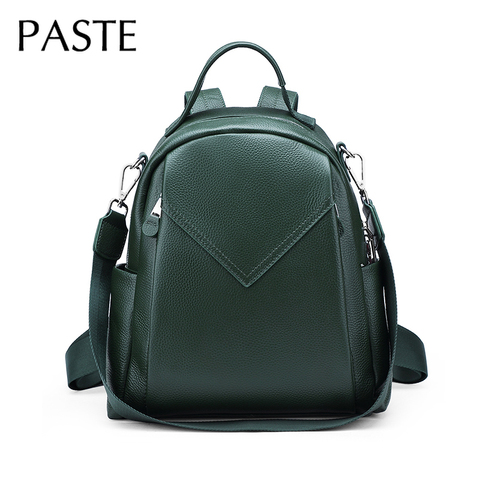 Luxury 100% Genuine Cow Leather Women's Backpack for Travel Leisure Shoulder Bags Large Green Black Gray Daily Bagpack ► Photo 1/6