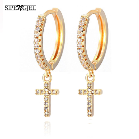 New Fashion Cute Cross Earrings Top Quality Cz Crystal cross hoop Earrings For Women Korean Wedding Jewellery ► Photo 1/6
