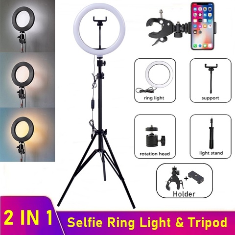 Dimmable LED Selfie Ring Fill Light Phone Camera Led Ring Lamp With Tripod For Makeup Video Live Aro De Luz Para Hacer Tik Tok ► Photo 1/6