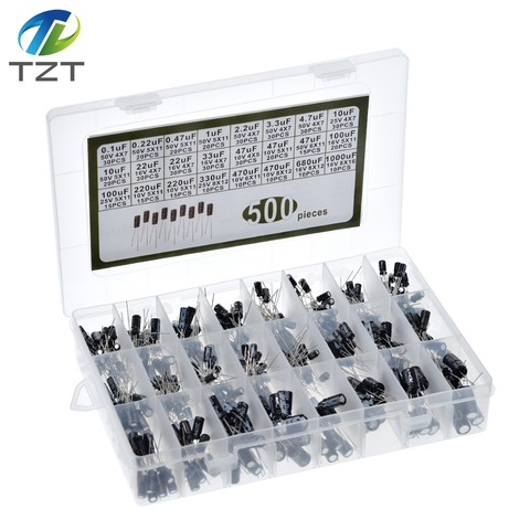 500Pcs/lot diy 0.1UF-1000UF 24Values Aluminum Electrolytic Capacitors 16-50V mix Electrolytic capacitor Assorted kit set box ► Photo 1/6