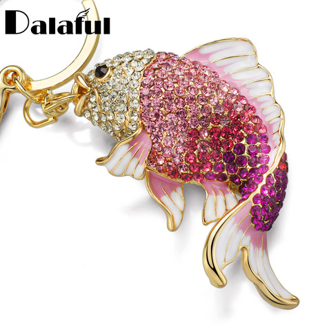 Dalaful Exquisite Enamel Crystal Fish Key Chains Holder Goldfish Bag Buckle HandBag Pendant For Car Keyrings KeyChains K239 ► Photo 1/6