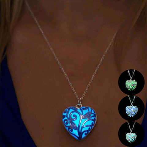 Heart Shape Hollow Pendant Glowing in the Dark Necklace For Women Crystal Luminous Necklace Jewelry Wholesale Christmas Gifts ► Photo 1/6