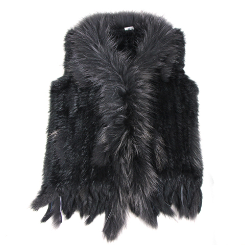 high quality Hot Sale Retail/wholesale Raccoon Dog Fur Collar Trim Women Knitted Natural Rabbit Fur Vest Gilet/waistcoat ► Photo 1/6