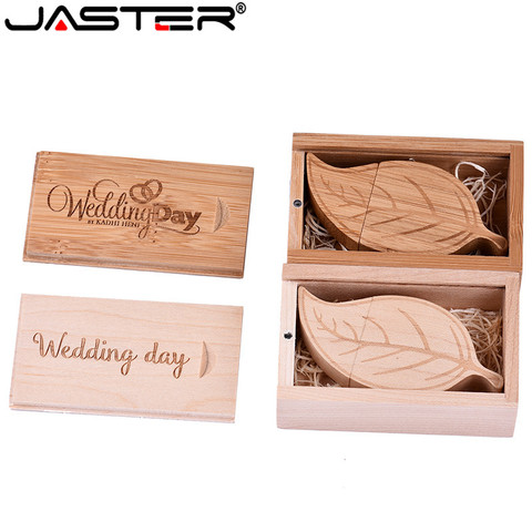 JASTER Unique wooden leaf + packing box usb flash drive Memory stick pendriver 16GB 32GB 64GB photography gift free custom logo ► Photo 1/6