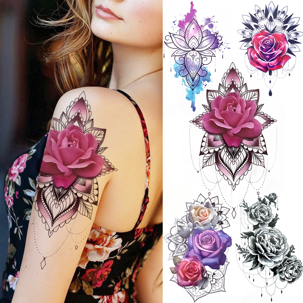 Watercolor Lotus Flower Temporary Tattoos Fake Jewelry 3D Beauty Rose Tattoo  Sexy Body Art Arm Painting Tatoo Sticker For Women - Price history & Review  | AliExpress Seller - OVIMGO Tattoo Store 