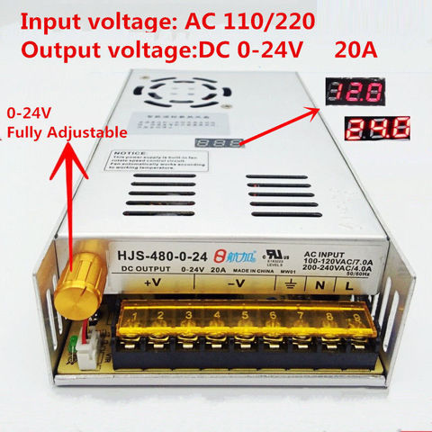 480W 20A 0-24V Adjustable Power Supply HJS-480-0-24 DC voltage regulated SMPS with Digital Display ► Photo 1/5
