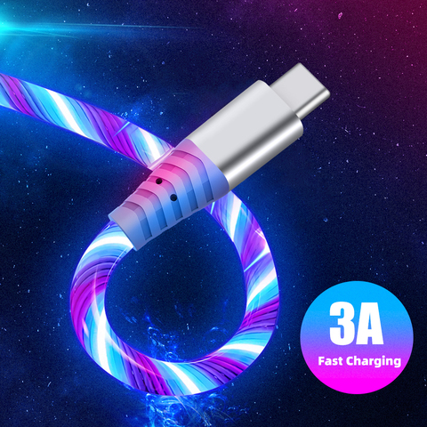Glowing LED Cable 3A Fast Charging Cable Micro USB Type C High Speed Data Transfer Cable  Flowing Streamer Light LED USB C Cord ► Photo 1/6